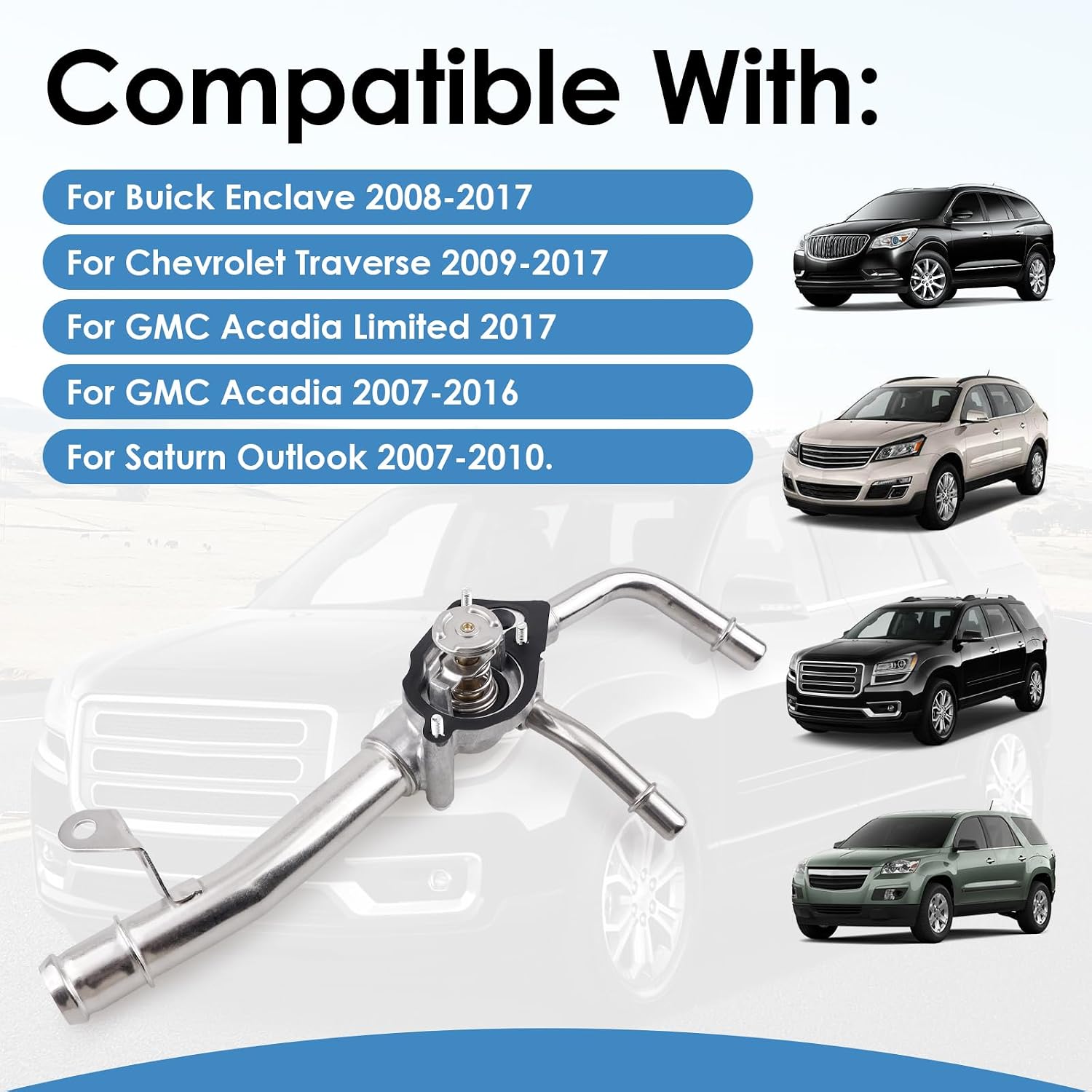 12638893 Engine Coolant Thermostat Housing, Fit for Chevrolet Traverse 09-17, GMC Acadia 07-16, Acadia Limited 2017, Buick Enclave 08-17, Saturn Outlook 07-10, OE# 902-692 12599235