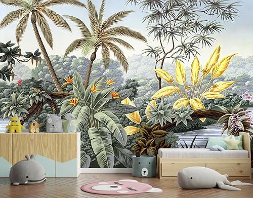Miniatura 3 de YIHWM - Papel tapiz de tela de hoja de palma botánica tropical para sala de estar, dormitorio, baño, planta de selva tropical, mural de pared