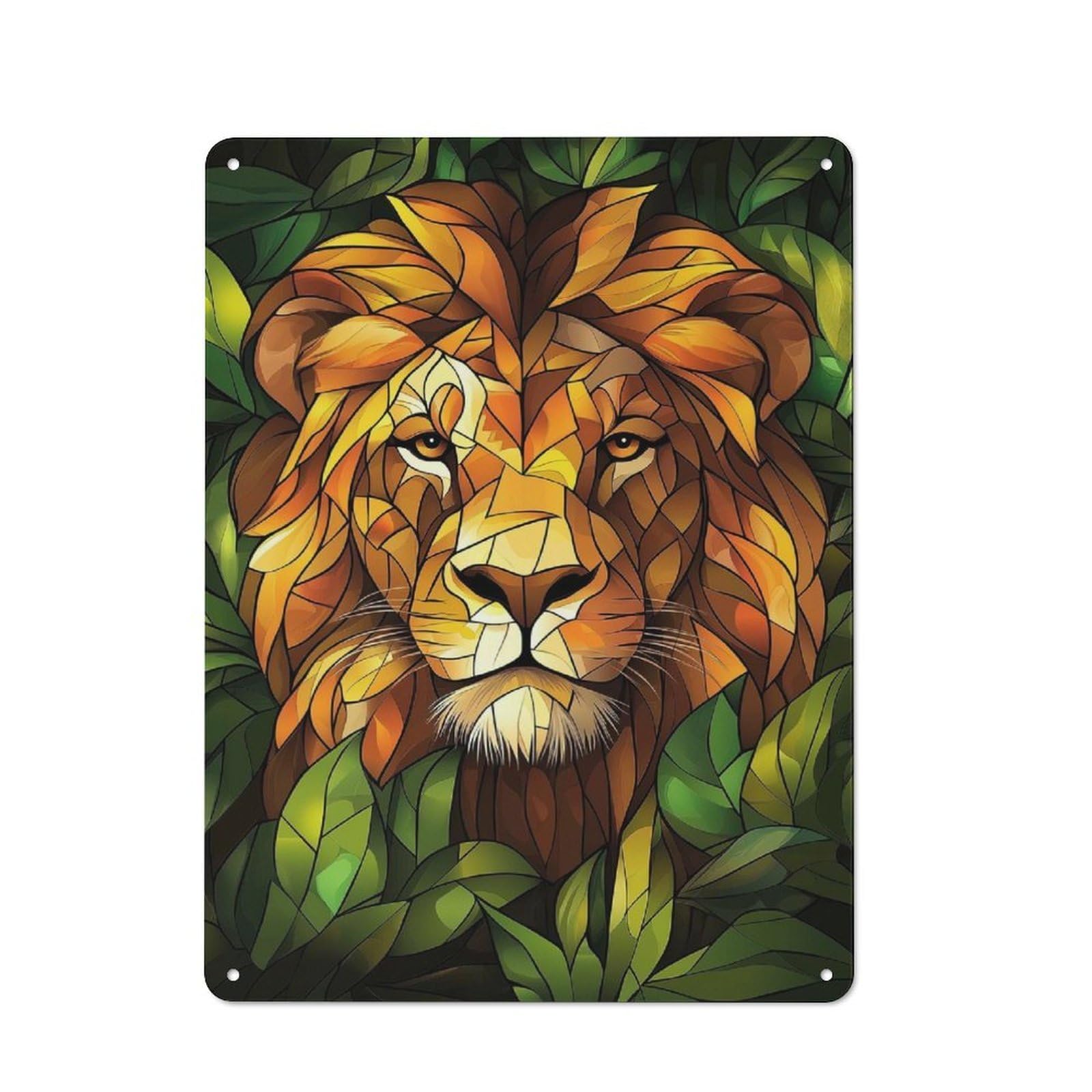 Junmoney Style-11 Metal Wall Sign 40X30cm Featuring Lion In Foliage For Pub Or Café, Housewarming Wall Decor For People Furnishing Pub And Café