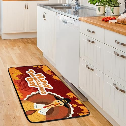 Miniatura 6 de Thanksgiving Maple Turkey Kitchen Rugs and Mats, Non Skid Absorbent Resist Dirt Kitchen Mat Runner Comfort Standing Floor Mat 39"x20" for Kitchen