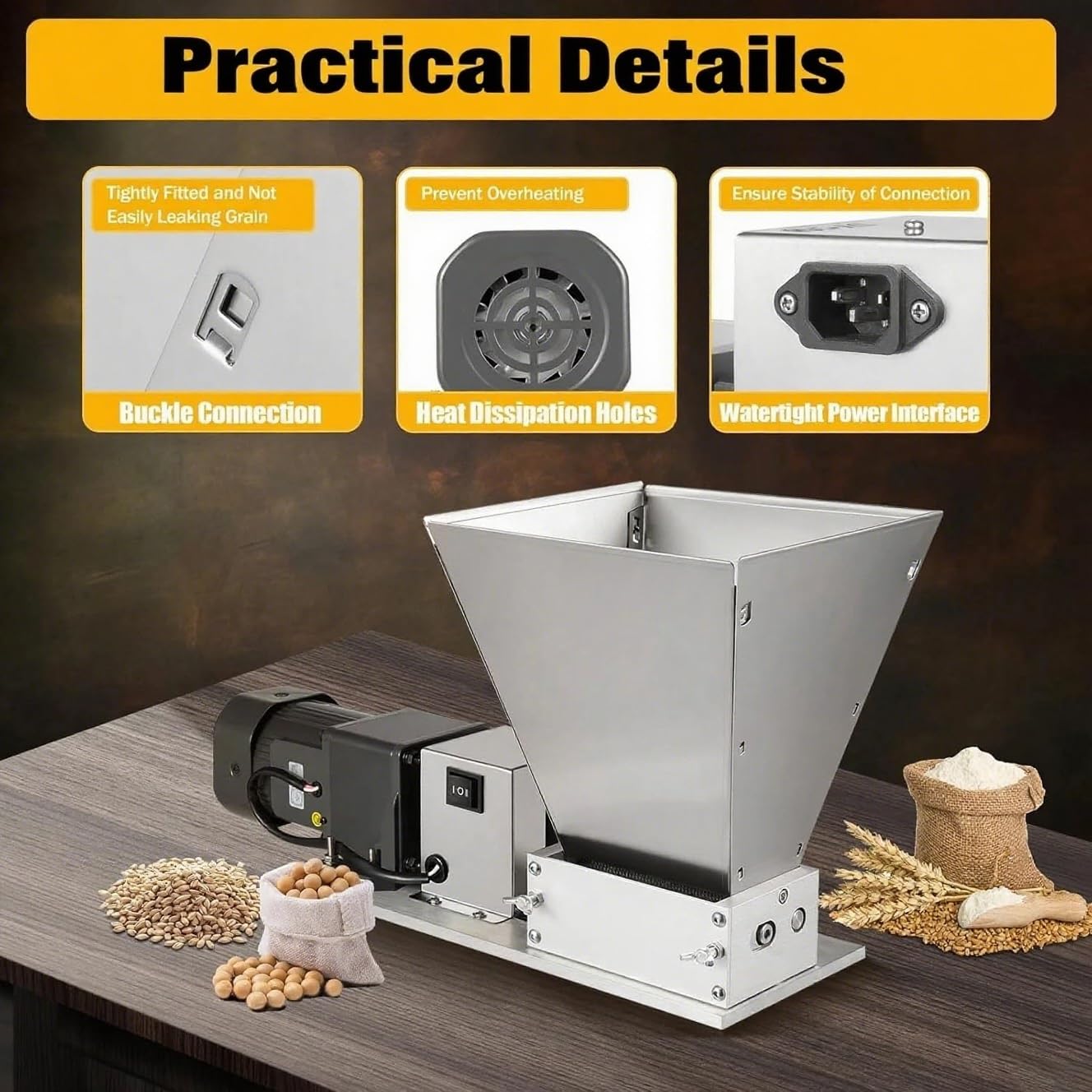 Macinino elettrico per cereali, 60 W, in acciaio inox, 4 l, ad alta capacità, per cereali, mais, cereali, erbe e spezie, ideale per l'industria alimentare e casalinga