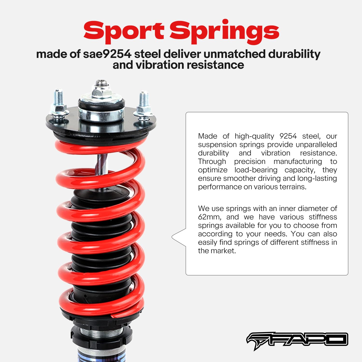 FAPO Coilover Kit For Honda Civic 6th Gen 1996-2000 (EK/EM/DC2) - Mono Tube, Height Adjustable