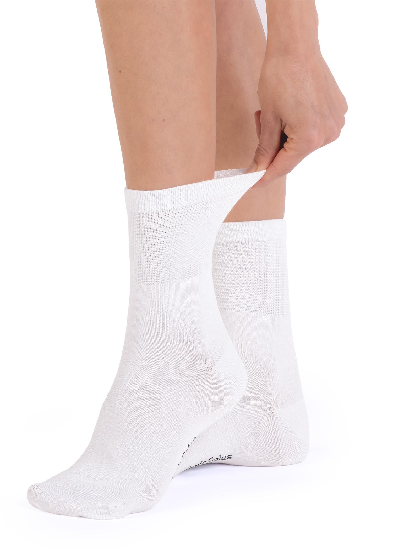 alber's SALUS BAMBOO - 5 Pairs | Women's Crew Socks in Soft Bamboo Viscose, Ultra Comfy, Wide and Stretchy Cuff, Non Binding | White | Size 5.5-7