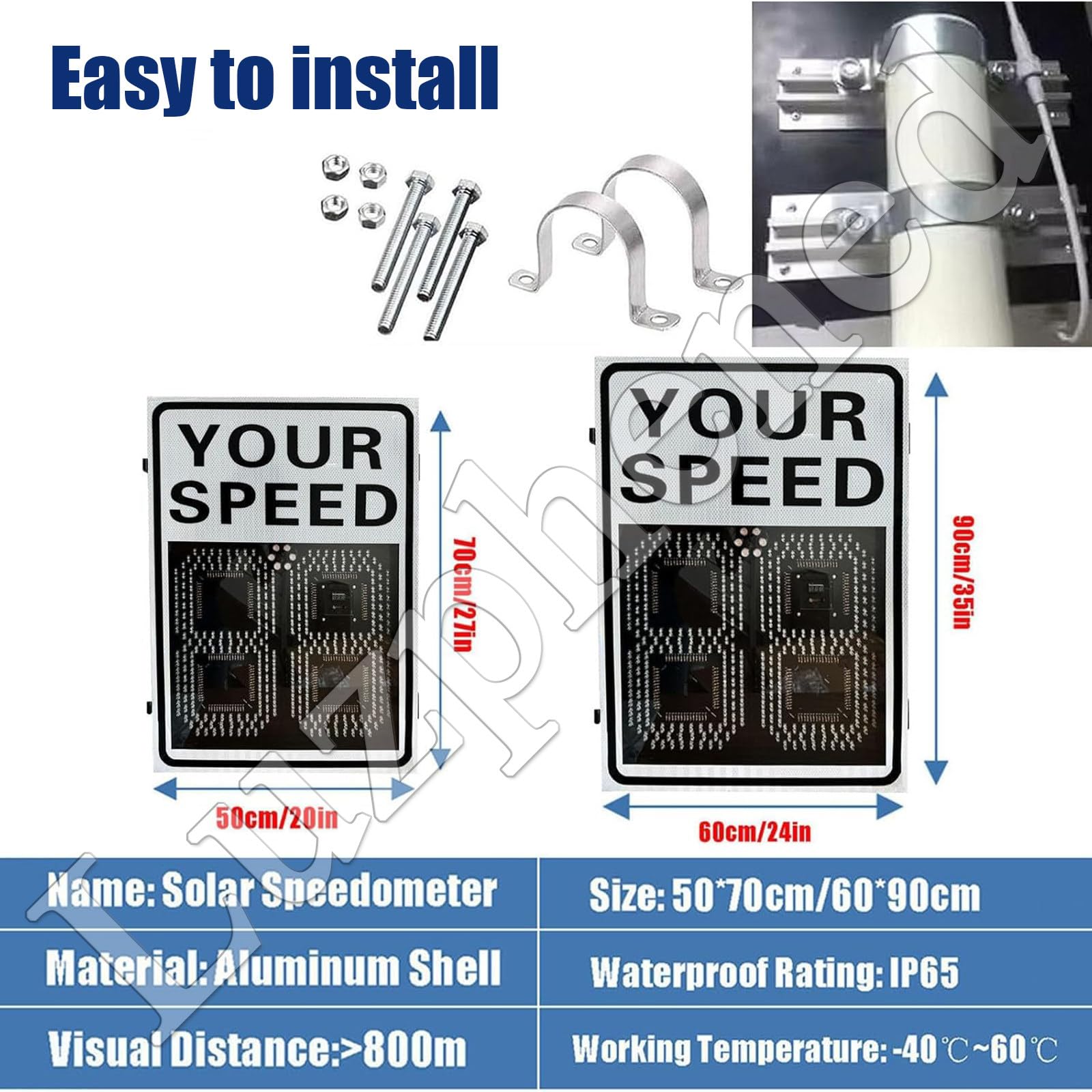 Señal de retroalimentación de límite de velocidad de radar alimentada por energía solar, señal de tráfico ajustable con control remoto, 20 x 27 pulgadas para una advertencia eficaz en la carretera
