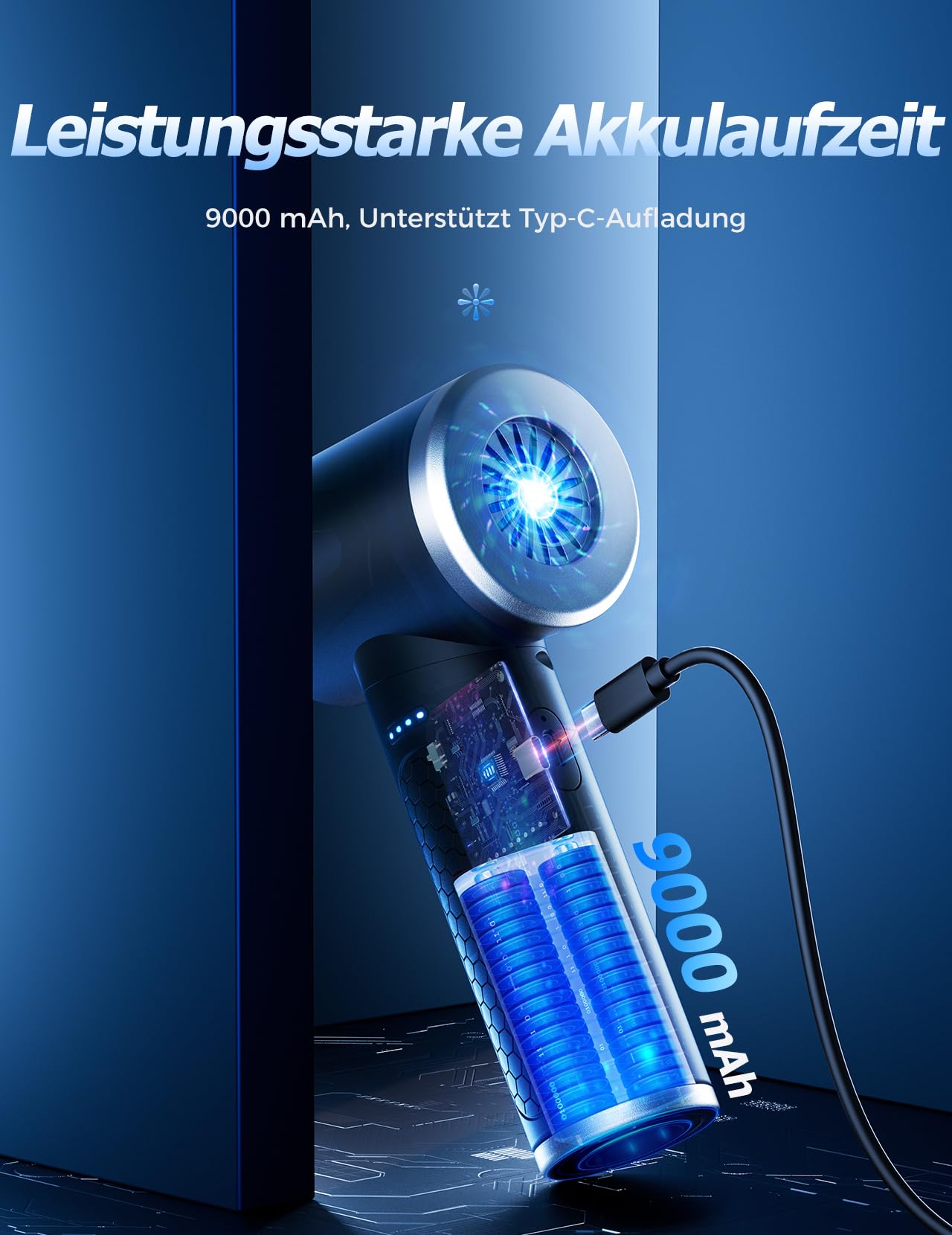 Druckluft Staubgebläse 100000 RPM 9000mAh Akku 3 Geschwindigkeiten PC Reinigungsset LED-Leuchten