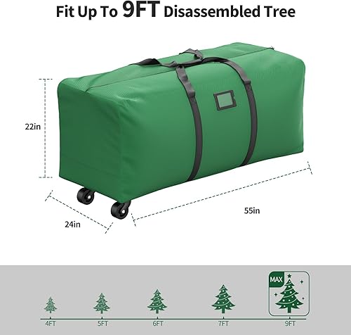 Miniatura 2 de Patiobay Bolsa de almacenamiento para árbol de Navidad con ruedas de 9 pies, árboles artificiales desmontados de Navidad, tela Oxford impermeable