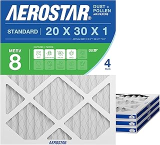 Aerostar Air Filter 20x30x1 MERV 8 AC Filter, HVAC, Furnace Filter, 4 Pack