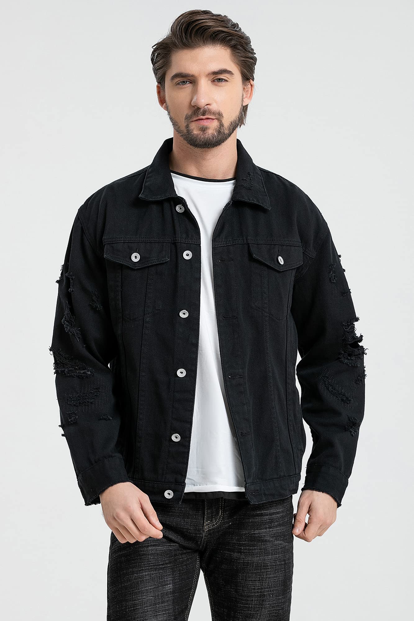 Kedera Distressed Denim Jacke Herren Button Down Denim Jacke Trucker Jeans Mantel