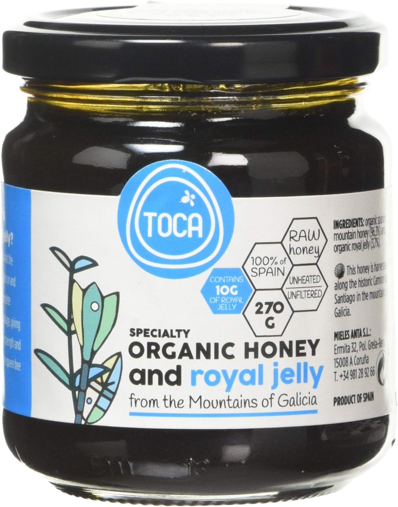 Toca. Speciality Organic Raw Honey and Royal Jelly. 270g (9.52oz).
