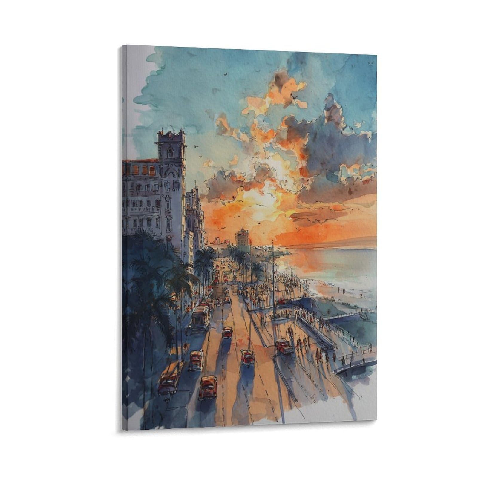 Cnaheiz Frame-Style San Diego Watercolor Painting California Surf Art Print 24X36inch(60X90cm) Vintage Watercolor Canvas Art