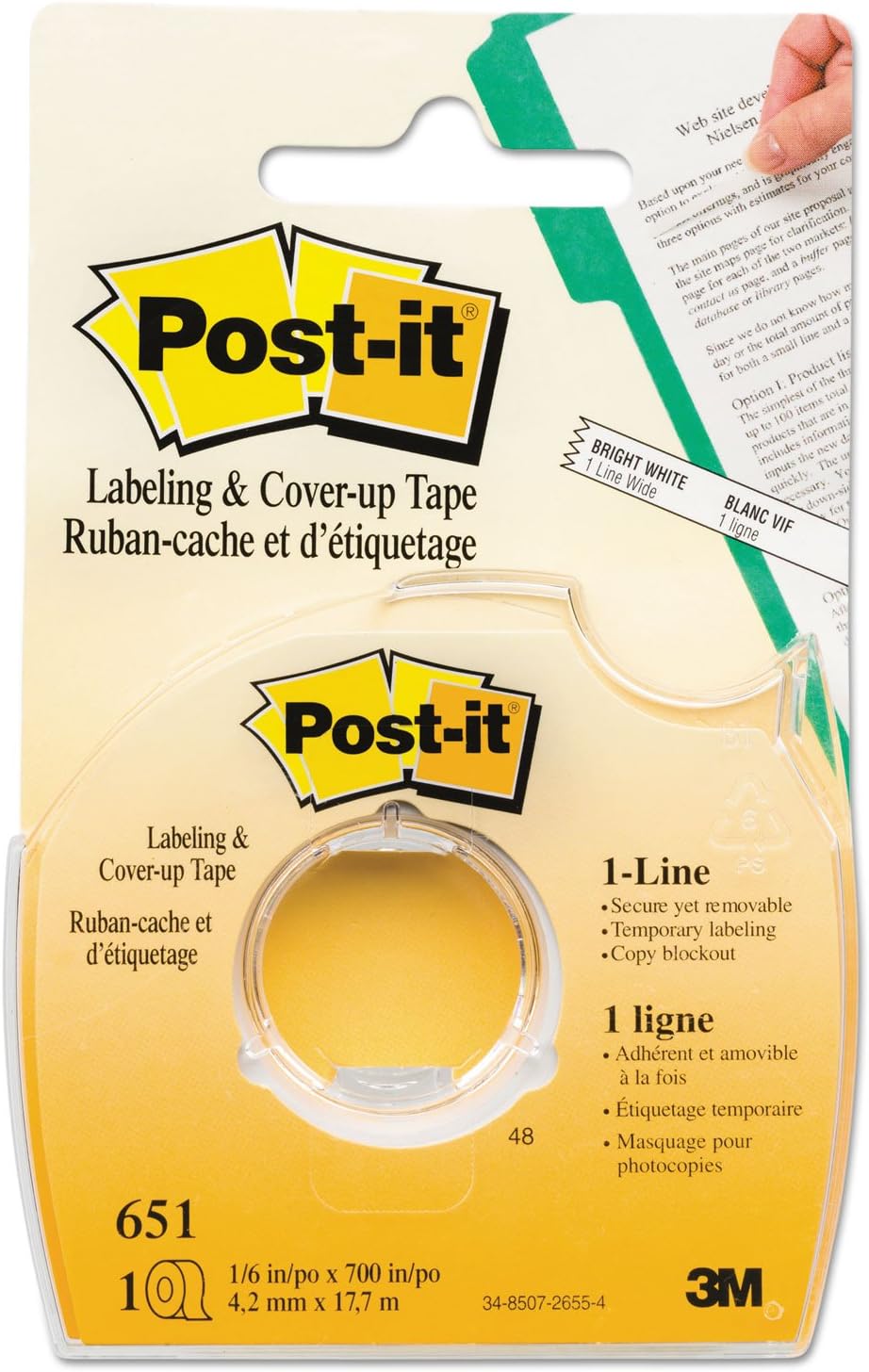 Post-it Labeling and Cover-Up Tape, Non-Refillable, Clear Applicator, 0.17" x 700"