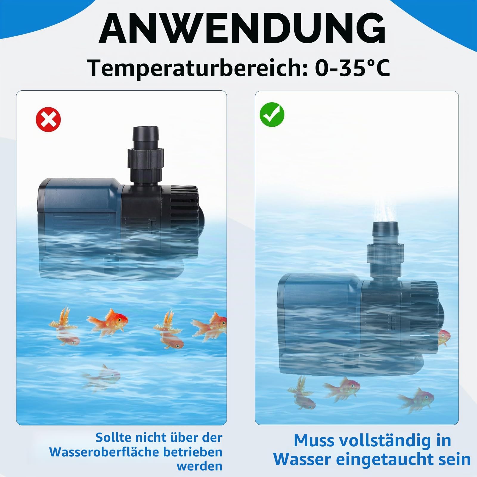 SWAWIS Teichpumpe mit Filter 38W 5800L/H Wasserpumpe Energiespar Aquarium Pumpe Max. Förderhöhe 5,2M Kabellänge 10M Tauchpumpe Springbrunnenpumpe Bachlaufpumpe