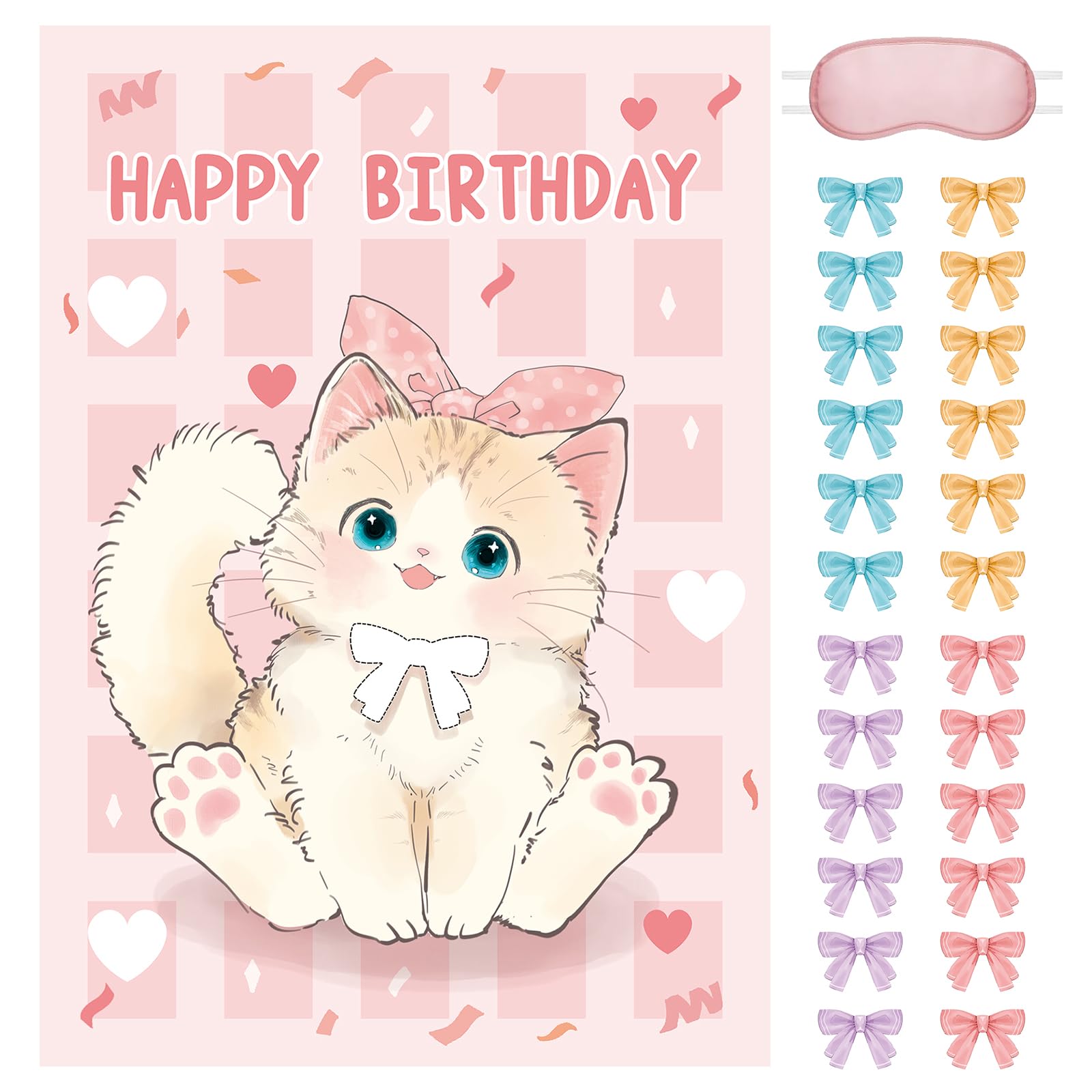 Pin the Bow Game, Kids Birthday Party Games for Girls, Pink Cat Theme โ image 1