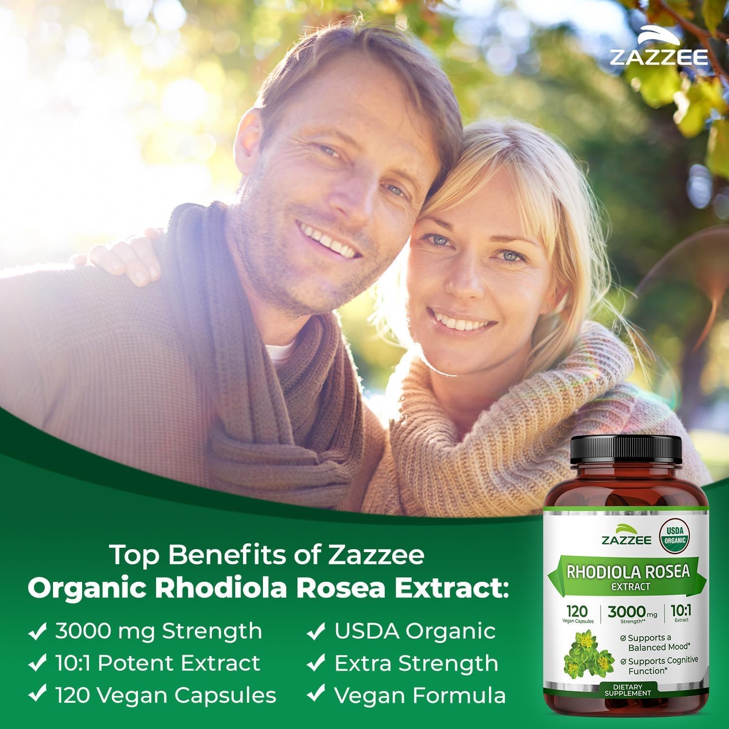 Zazzee Organic Rhodiola Rosea and Mucuna Pruriens Supplements | 10:1 Rhodiola Rosea Extract Plus 8:1 Mucuna Pruriens Extract | Adaptogen Support Bundle