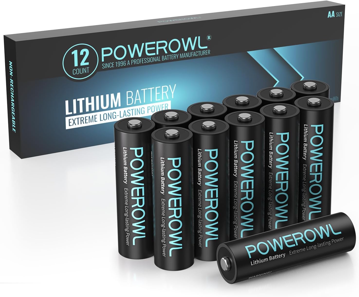 POWEROWL Lithium Batteries AA High Capacity Long Lasting, 1.5V Double A Battery for High-Tech Devices - 12 Pack【Non-Rechargeable】