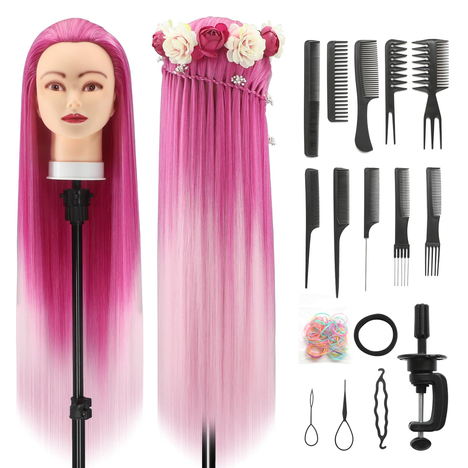 Styling Head 28 inch Hairdresser Training Head 100% Synthetic Fiber Hair Styling Head