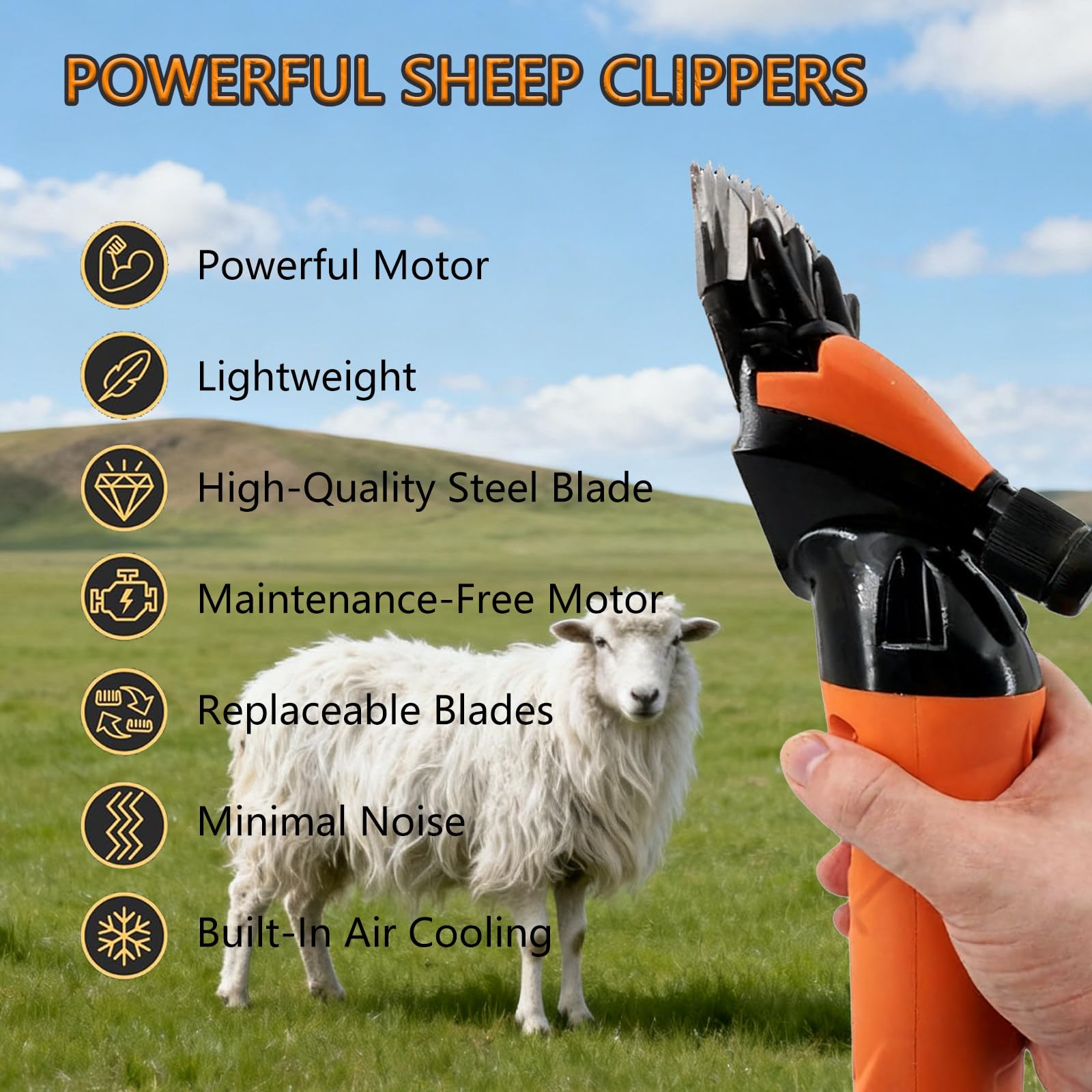 1000W Tosatrice Elettrica per Pecore, Kit per La Toelettatura Del Bestiame, Forbici Elettriche Resistenti Con Regolazione a 6 Velocità per Animali a Pelo Spesso, Pecore, Alpaca, Capre 1piece