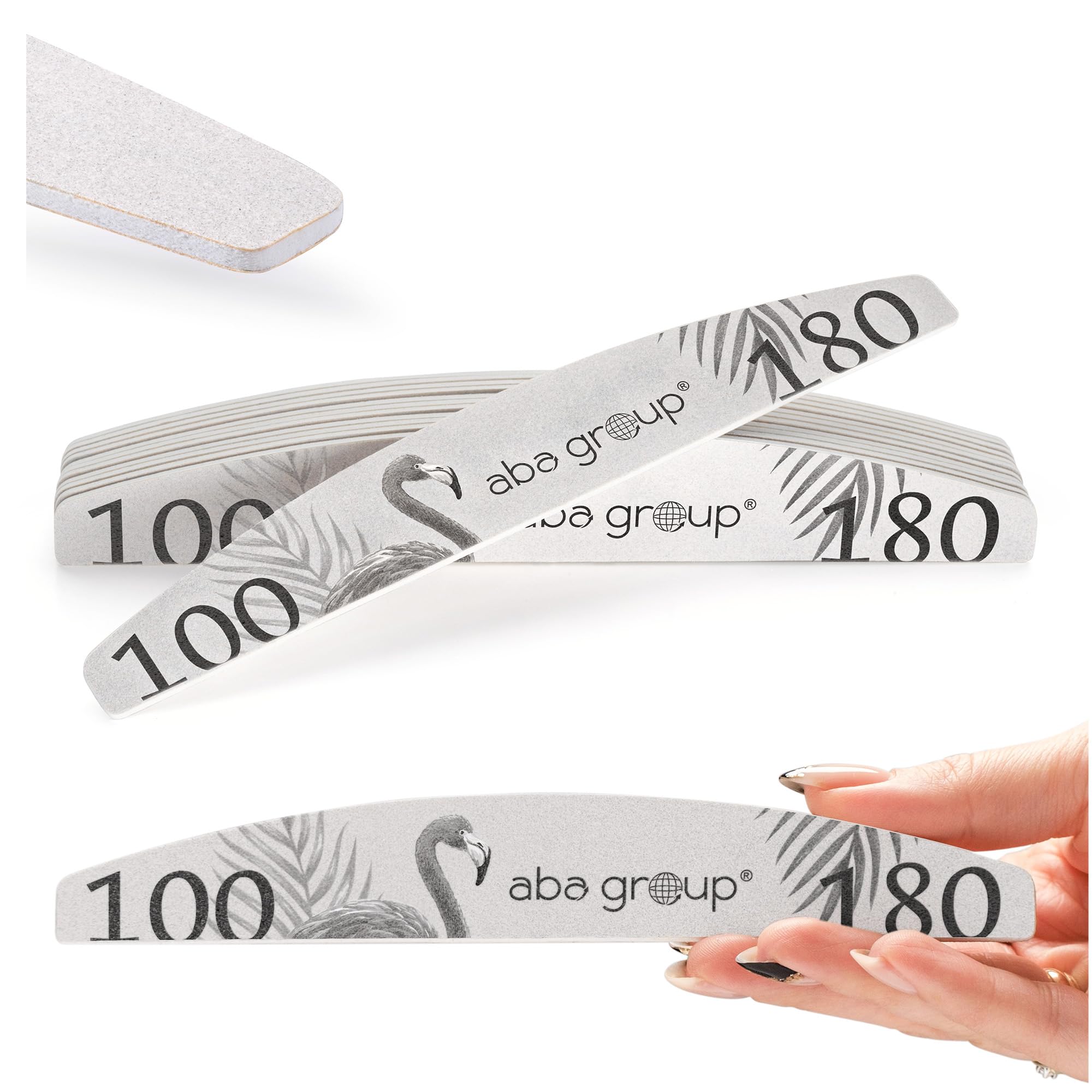 Aba Group Pilniki do paznokciZestaw 10 Sztuk Profesjonalnych Pilników - Pilnik Slim (2mm) - Pilnik półksiężyc - Gradacja 100/180