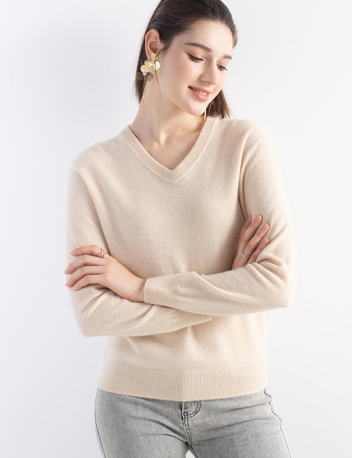 Chanyarn 100% Pure Cashmere Women's Sweater 2025 Fall Winter V-Neck Long Sleeve Warm Soft Seamless Knit Sweater - Image 5