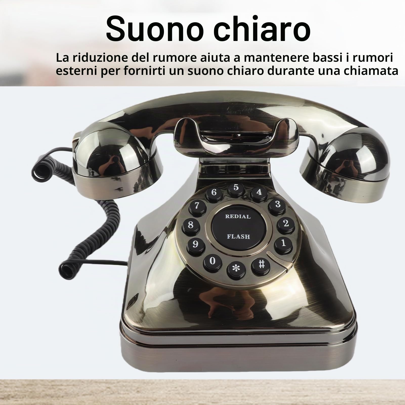Telefono fisso vintage, telefono in bronzo antico con funzione di memorizzazione del numero, telefono con quadrante grande, telefono chiamante desktop per ufficio domestico