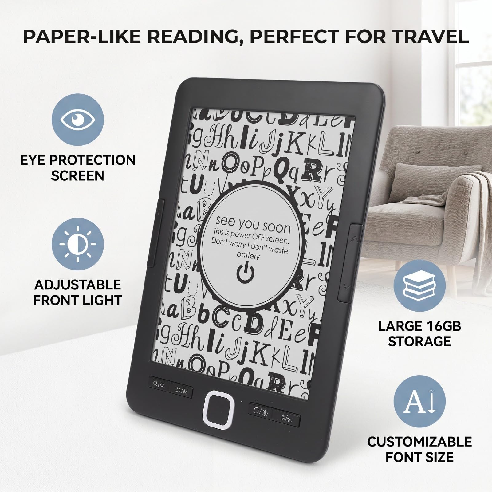 SENECESLI Lettore di Ebook con Schermo a Inchiostro da 6 Pollici, Schermo per Protezione degli Occhi in ABS, Lettore Digitale Portatile for Lettura Quotidiana e Studio