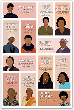 LOLUIS Inspirational Wall Art, Black Women Empowered Leader Motivational Quotes Hand-Drawn Artwork, Feminist Diversity History Decor
