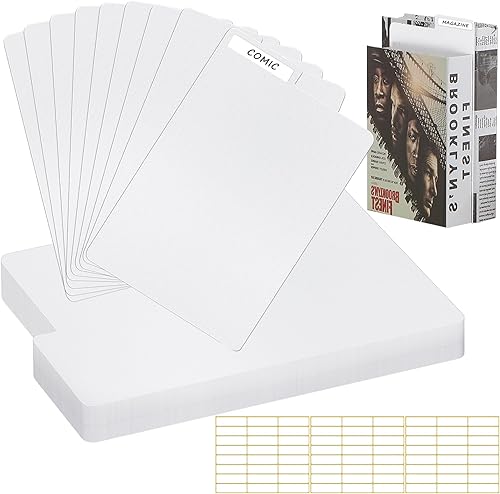 Supkiir 70 separadores de cómics con pestañas, tableros altos para cómics, separadores de tarjetas esmeriladas, separadores de plástico PP blanco