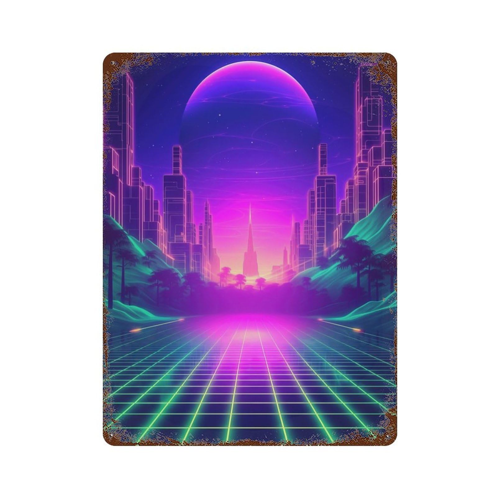 Futuristic Retrowave Vibes Vintage Metal Tin Sign 15.7"x11.8", Ideal for Cafe, Home Bar And Lounge Decor