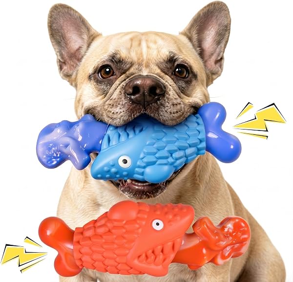 Kseroo Tough Dog Toys for Aggressive Chewers: 2 Pack Indestructible Dog Toys to Keep Them Busy, Tough Chew Toys for Large Dogs, Nylon & Rubber Dog Chew Bones, Squeaky Dog Toy for Large Breed