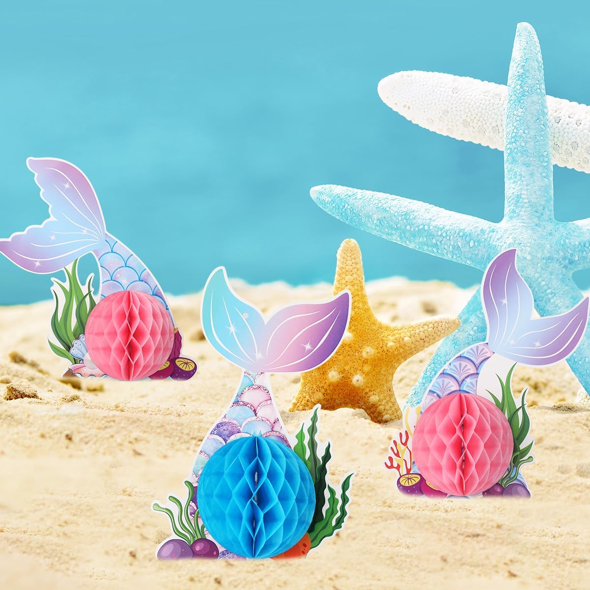 8 Pcs Mermaid Honeycomb Centerpiece, Mermaid Birthday Party Under The Sea Table Decorations Supplies for Ocean Mermaid Theme Birthday Baby Shower Party