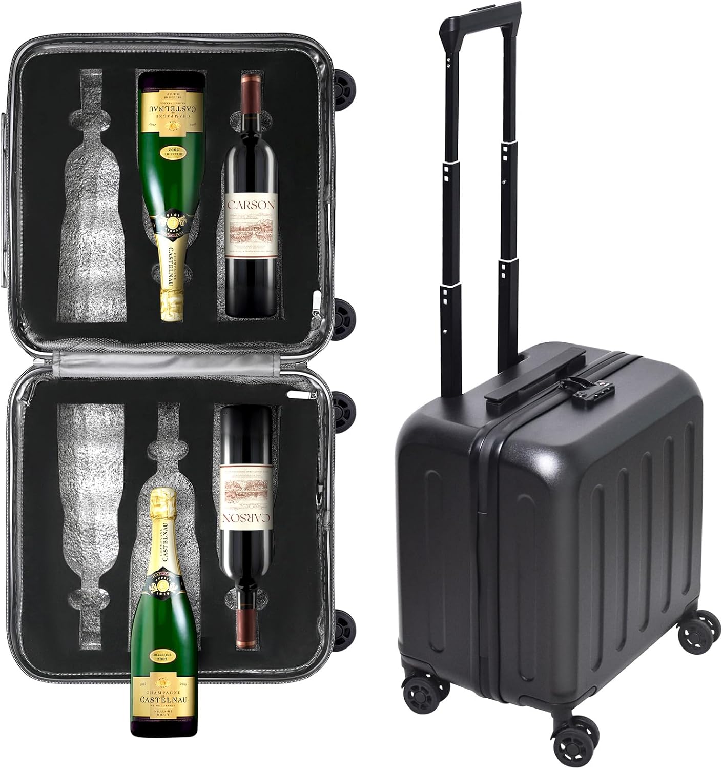 Wine suitcase for airplanes 6 bottle, TSA-Approved Carry-On Sized Wine Luggage, Durable Hard Shell with Shockproof Foam - Compact & Lightweight Travel Case for Secure Airline Travel