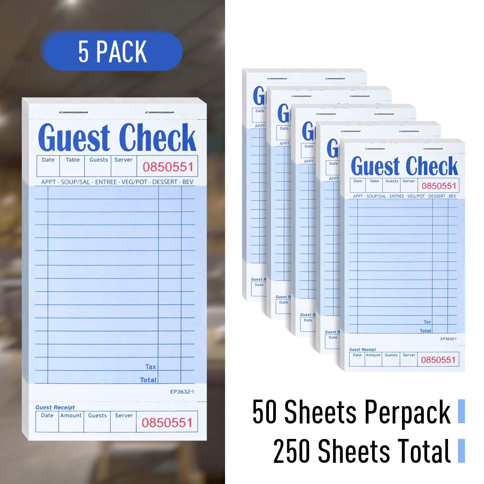 Snapklik.com : DGBDPACK Guest Check Books For Servers, 5 Pack Of EP ...