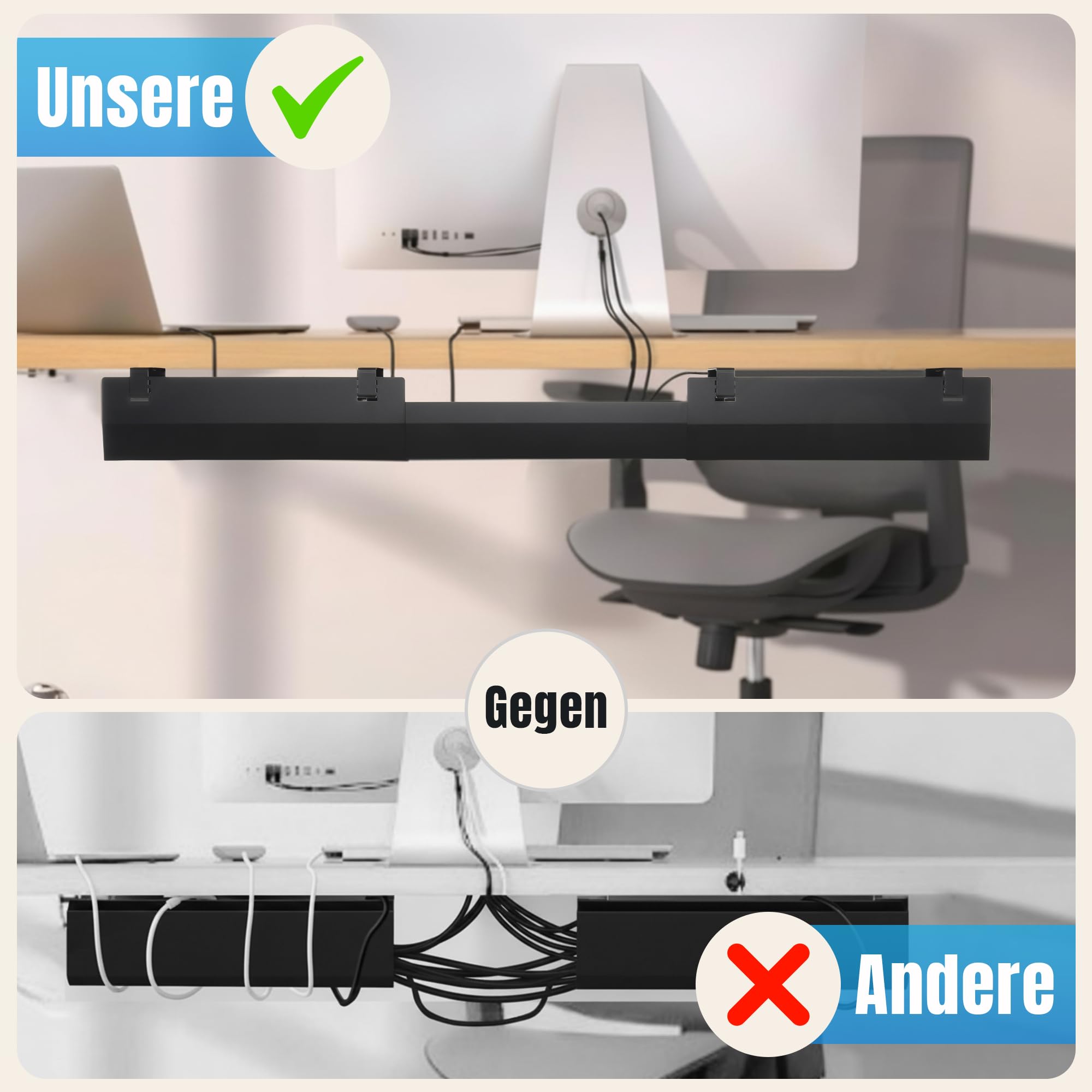 2GOODz Kabelwanne für Schreibtische, geneigt, ausziehbar 84-122 cm, legierter Stahl