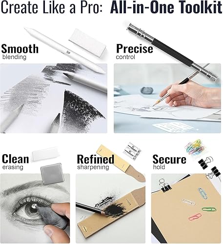 Miniatura 8 de Cool Bank - Kit de suministros de arte de 106 piezas con libro de bocetos de 3 colores, libro para colorear, lápices de dibujo con grafito,