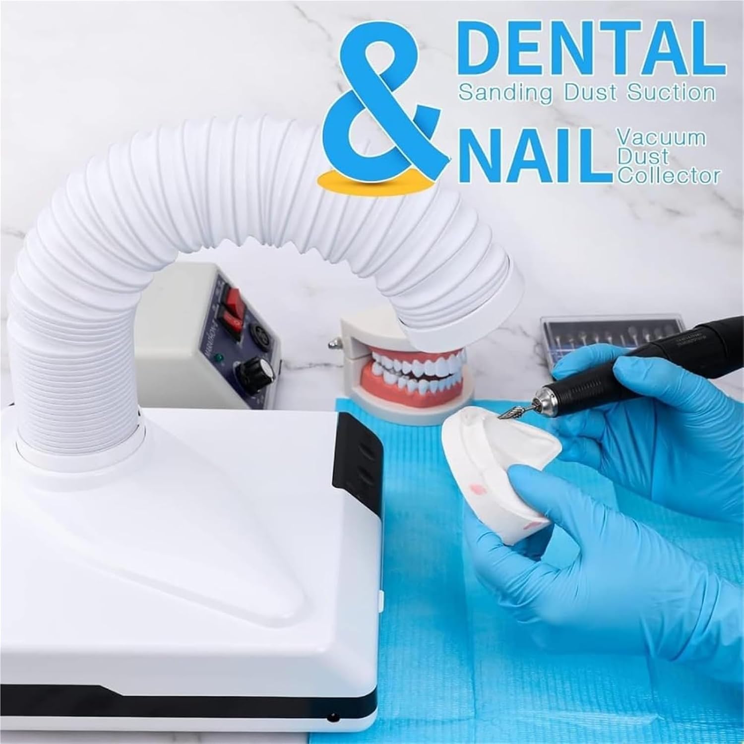 Portable Tabletop Vacuum Cleaner, 3 LED Lights Strong Suction Dental Dust Collector, Desktop Filter Dust Extractor, Ideal for Nail Salon, Dental Lab and Daily Household Use