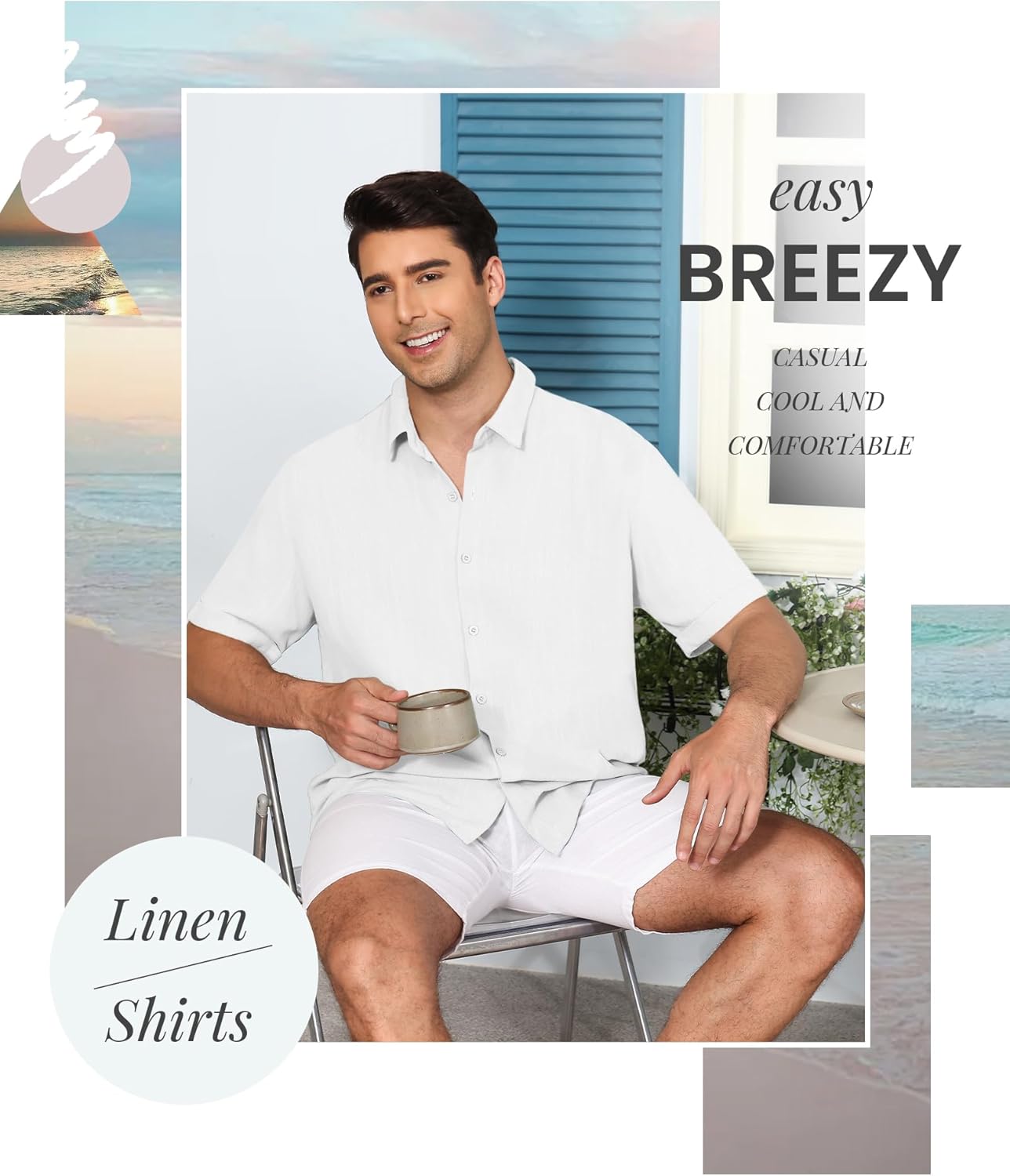 Men's Linen Shirts, Summer Short Sleeve Casual Beach Big & Tall Regular Lightweight Button Down Tops Vacation - Image 4