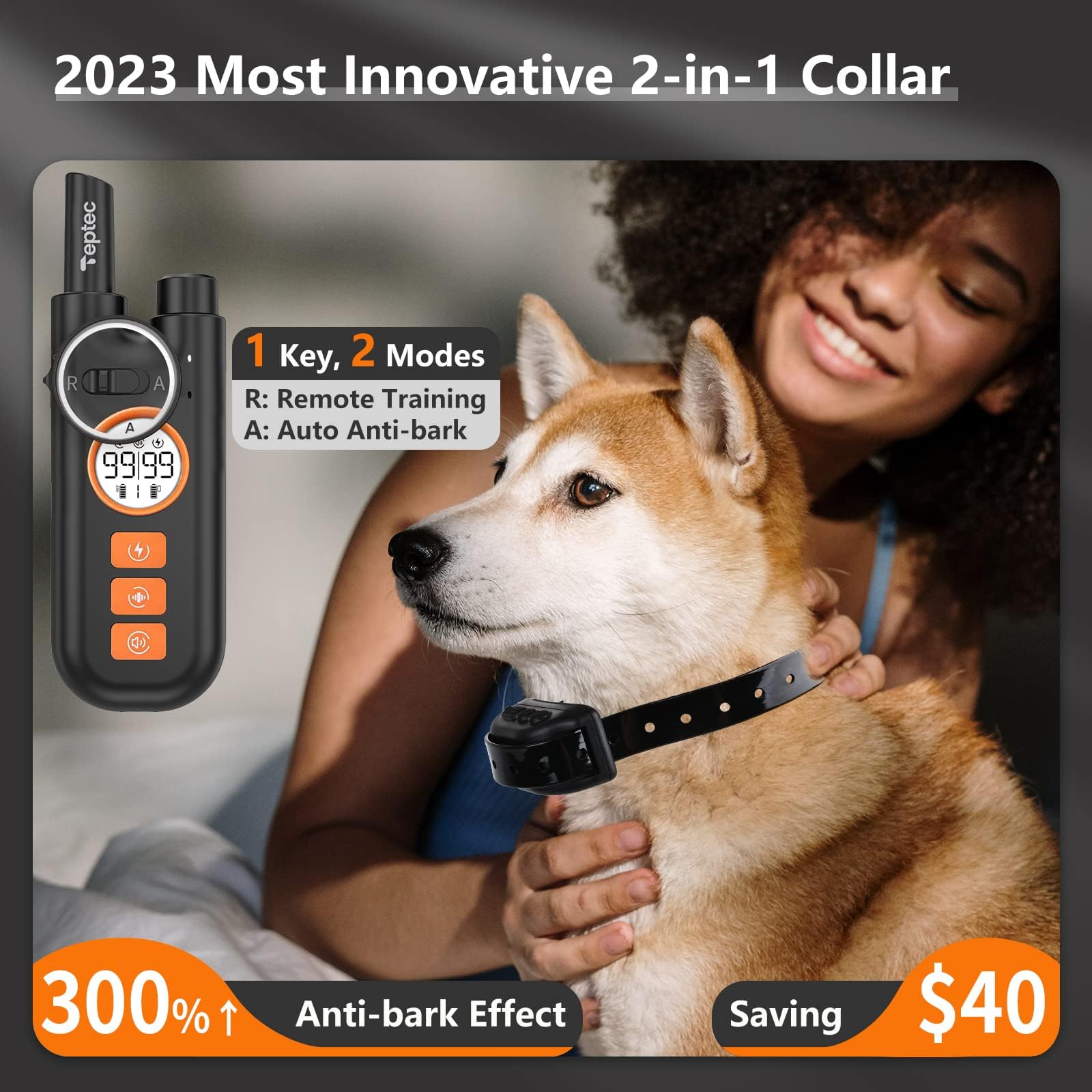 2-in-1 Dog Bark Collar & Remote Trainer - 2600ft Range, Shock/Vibe/Sound, Rechargeable, IPX7 Waterproof