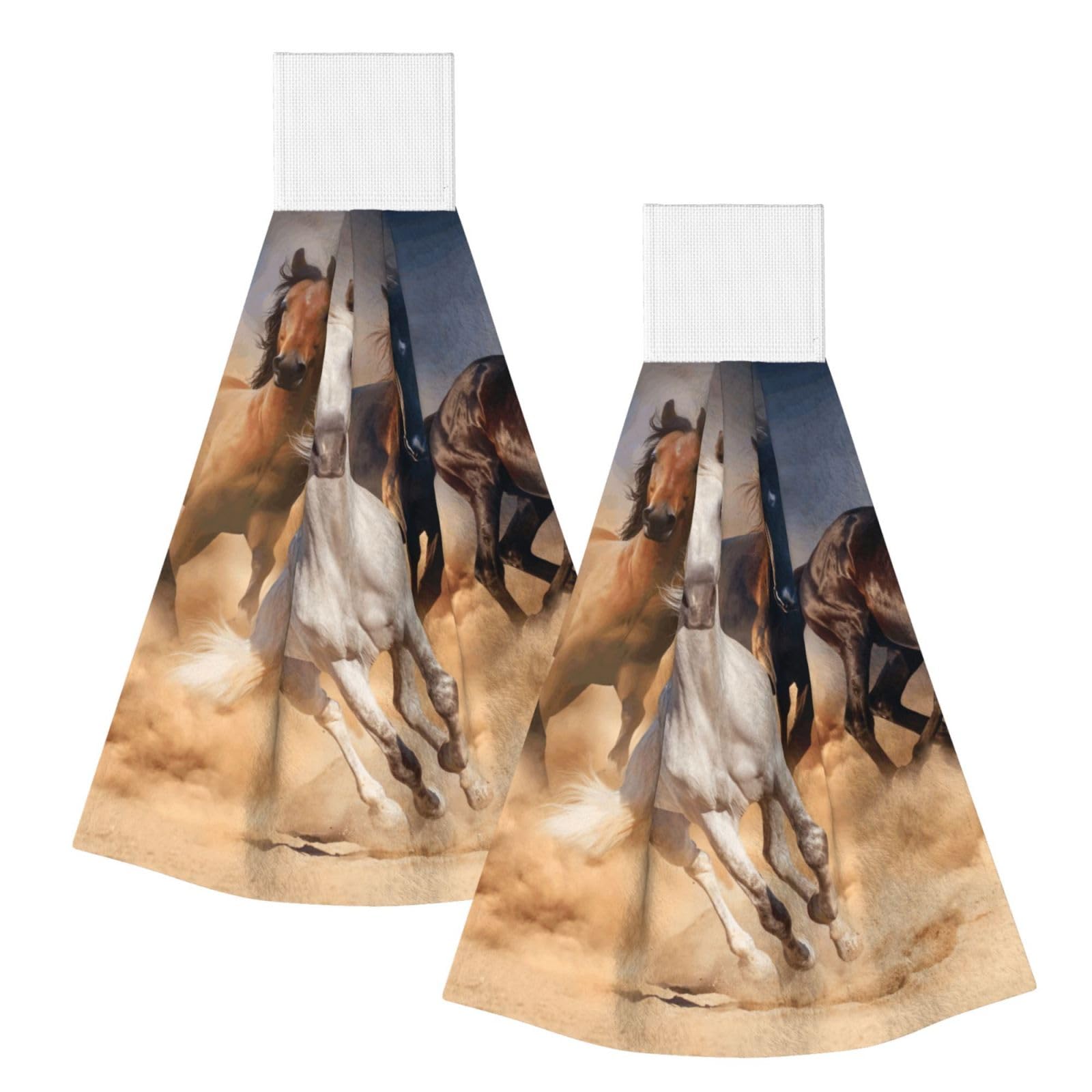 DOPKLNA Wild Horse Running Against Sand Storm, 2 Pcs Hanging Coral Fiber Hand Towels for Bathroom, Absorbent Kitchen Towels