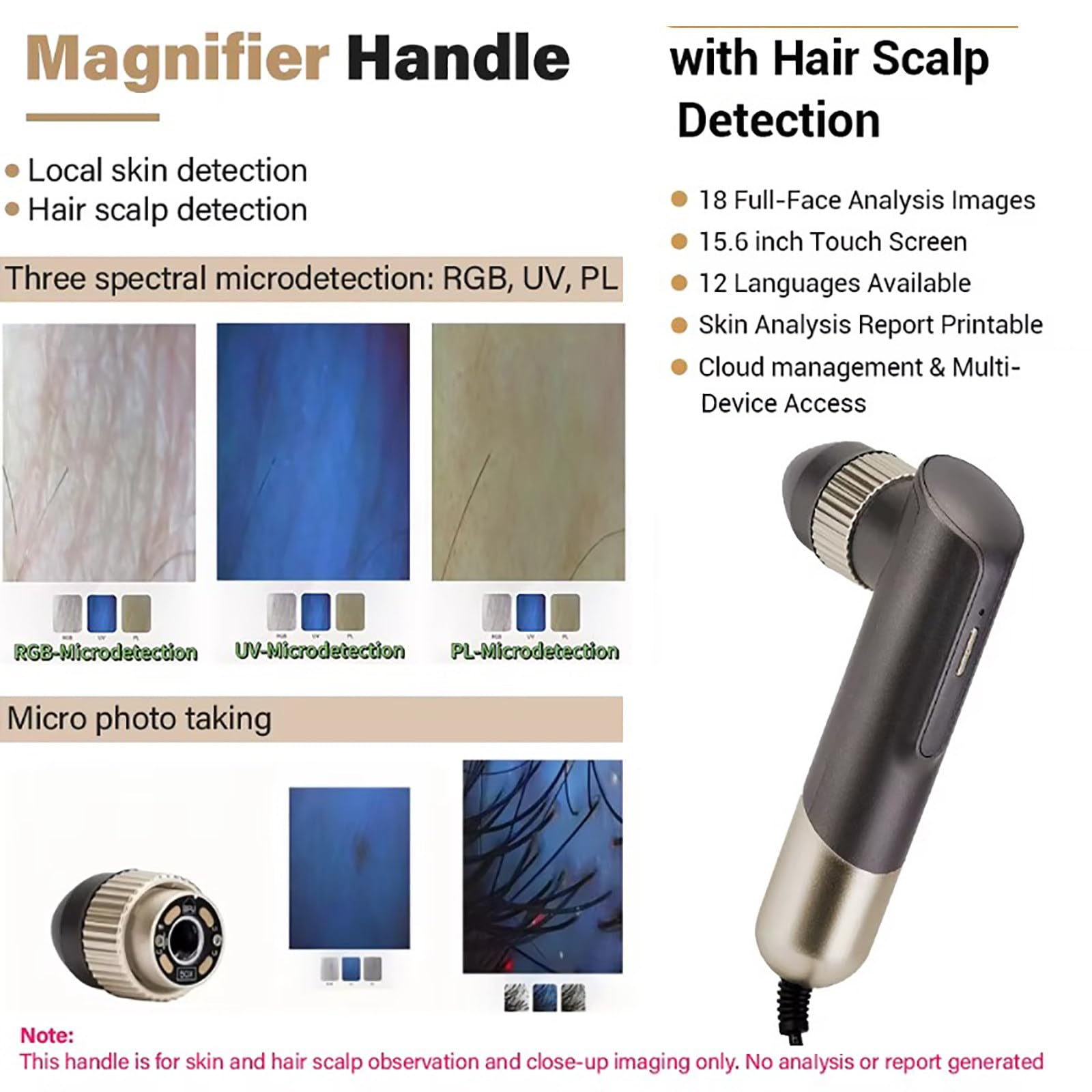 Analizador De Piel con IA De 15,6″, Escáner De Cabello Y Piel 2 En 1, 10 Modos De Imagen Espectral | 18 Indicadores De Análisis | 5 Predicciones De Síntomas Cutáneos, con Protector De Luz