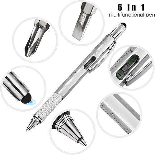 Miniatura 3 de Zhanmai 16 bolígrafos de regalo 6 en 1 multiherramienta con regla, medidor de nivel, bolígrafo y repuestos de bolígrafo, regalos únicos para hombres