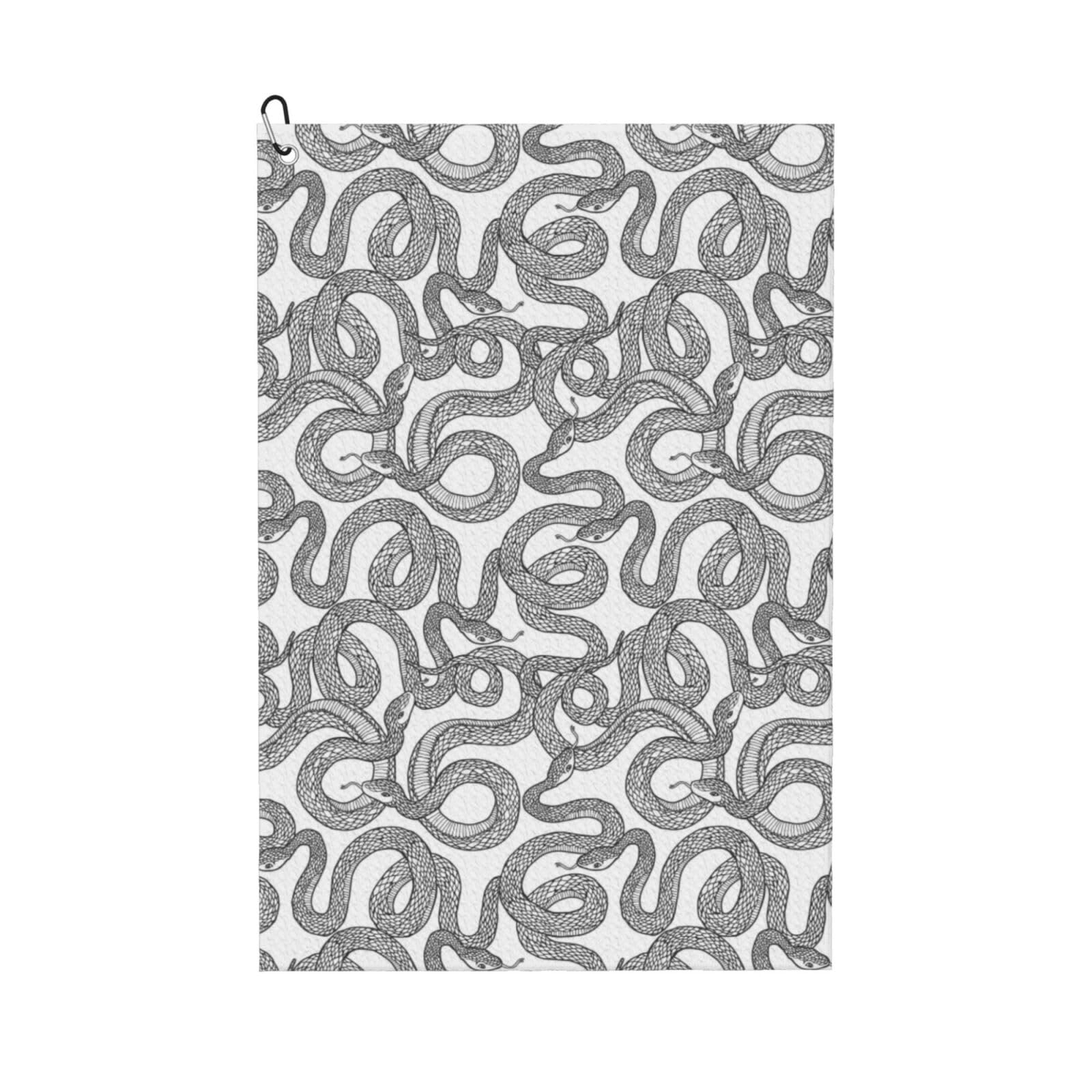 AOOEDM Snake Print Golf Towel with Carabiner Clip Absorbent Microfiber Golf Towel for Cleaning Golf Ball Club Putter Iron for Golf Bag Trolly Belt Loop 16" X 24"