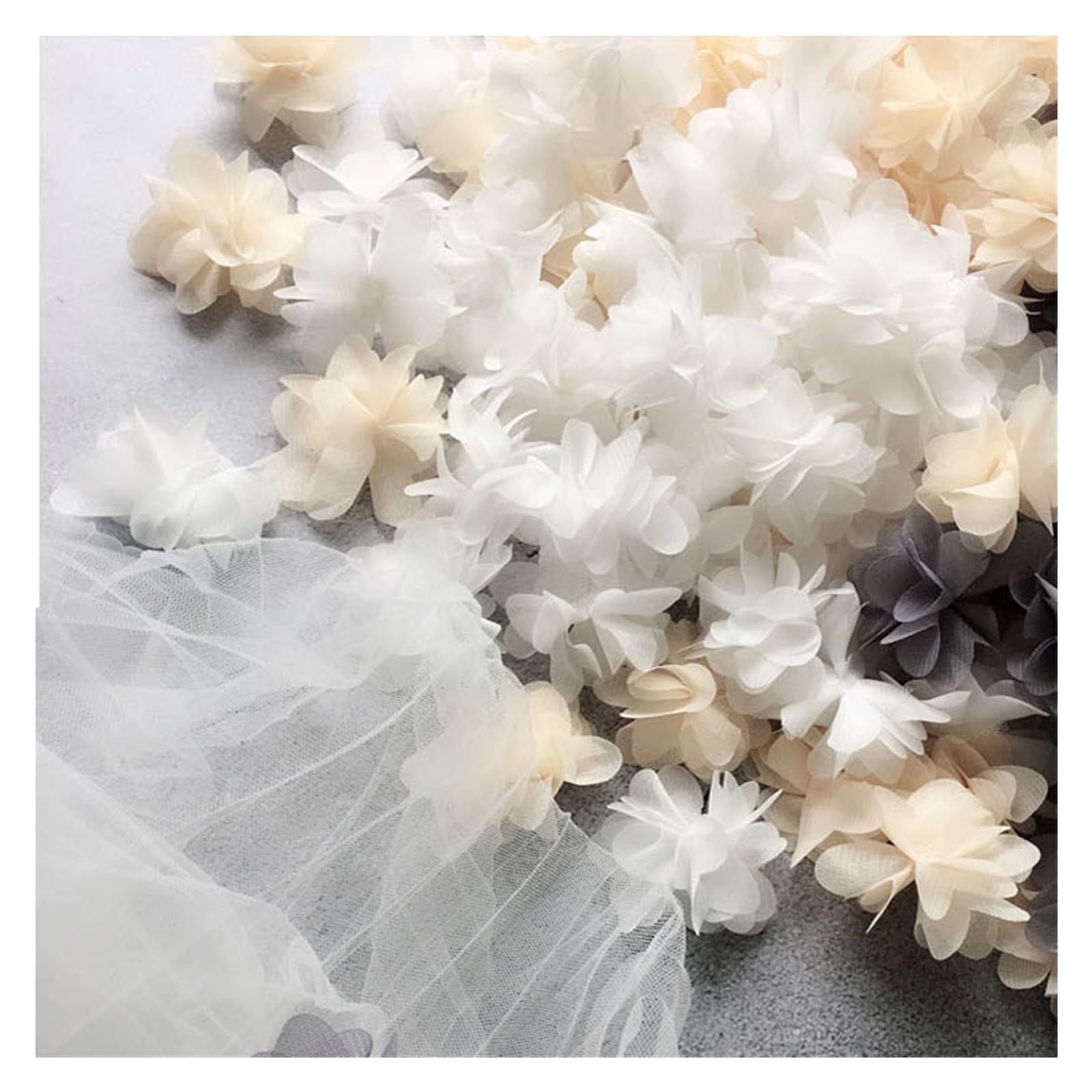 Wtaxbh Champagne Iron On Patches 100Pcs Flower Chiffon Cluster Flowers For Wedding Dress Bridal Fabric Lace Trim Diy 5.5Cm Wide(Champagne)