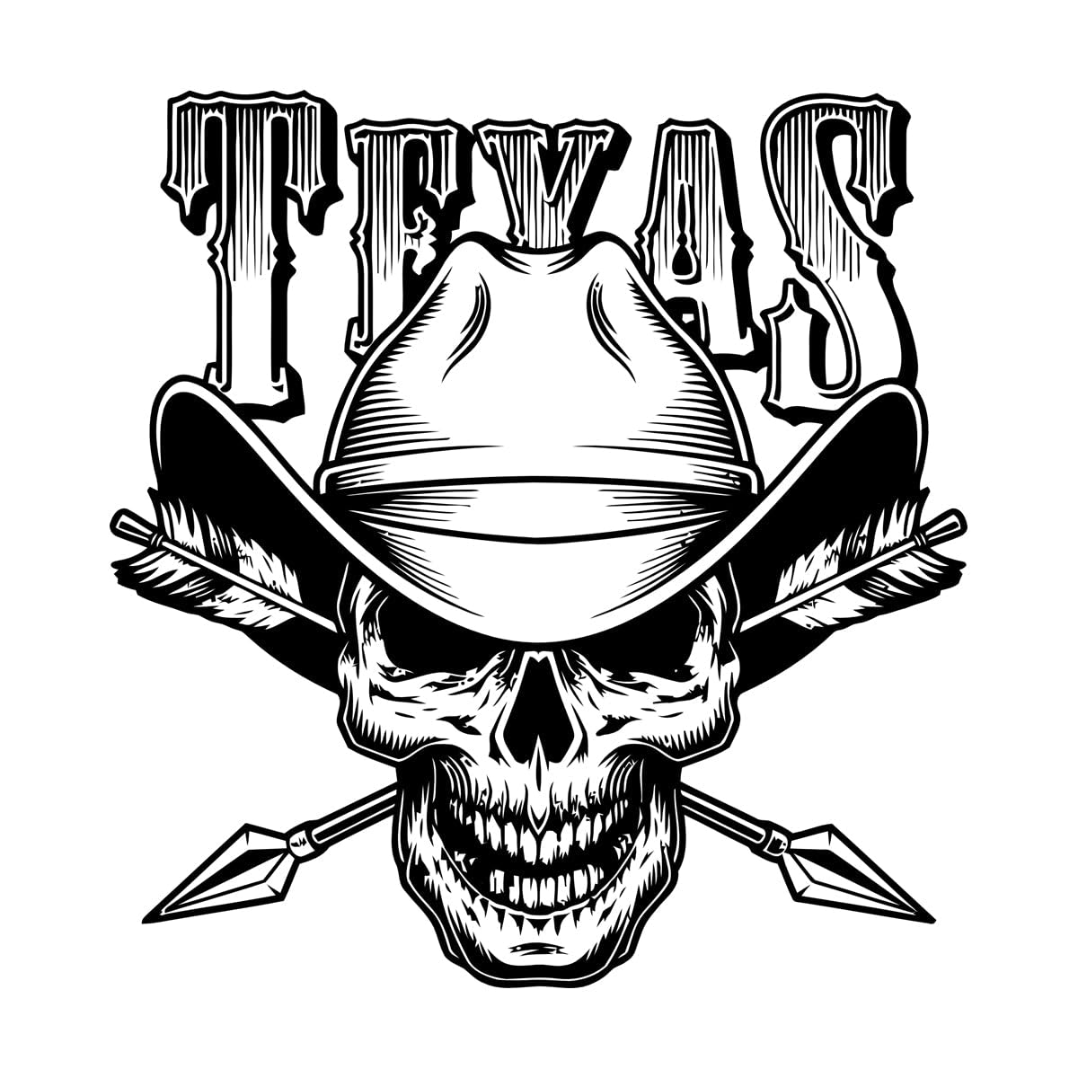 Fine Carving Decals Cowboy Skull Bones Hat Texas Dead Western 54x57.5cm Equipped with Transfer Film kit Large Black — image 1