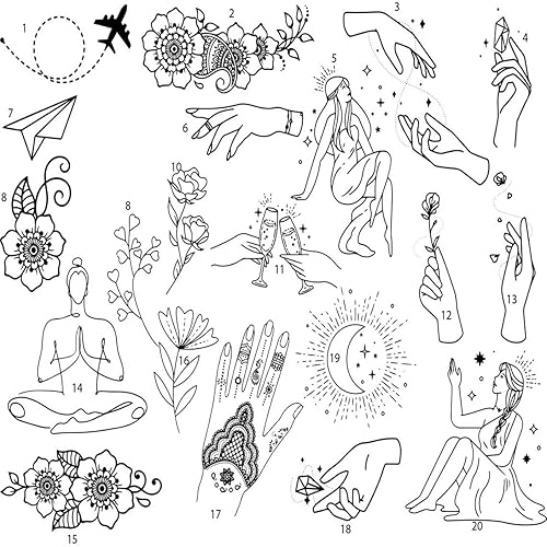 4 PCS Halloween Temporary Tattoos, Pre-Made Ready To Use Butterfly Skull Knife Flash Tattoo Stencils, for Women, Men, Adults, Designs for Spooky Body Art (6")(2")