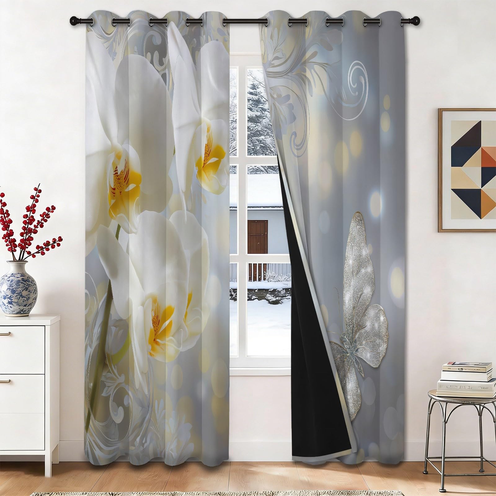 Rideaux Occultants Salon Chambre Enfant Rideau Thermique Oeillets Fenêtre Imprimé Moderne 2 Pcs