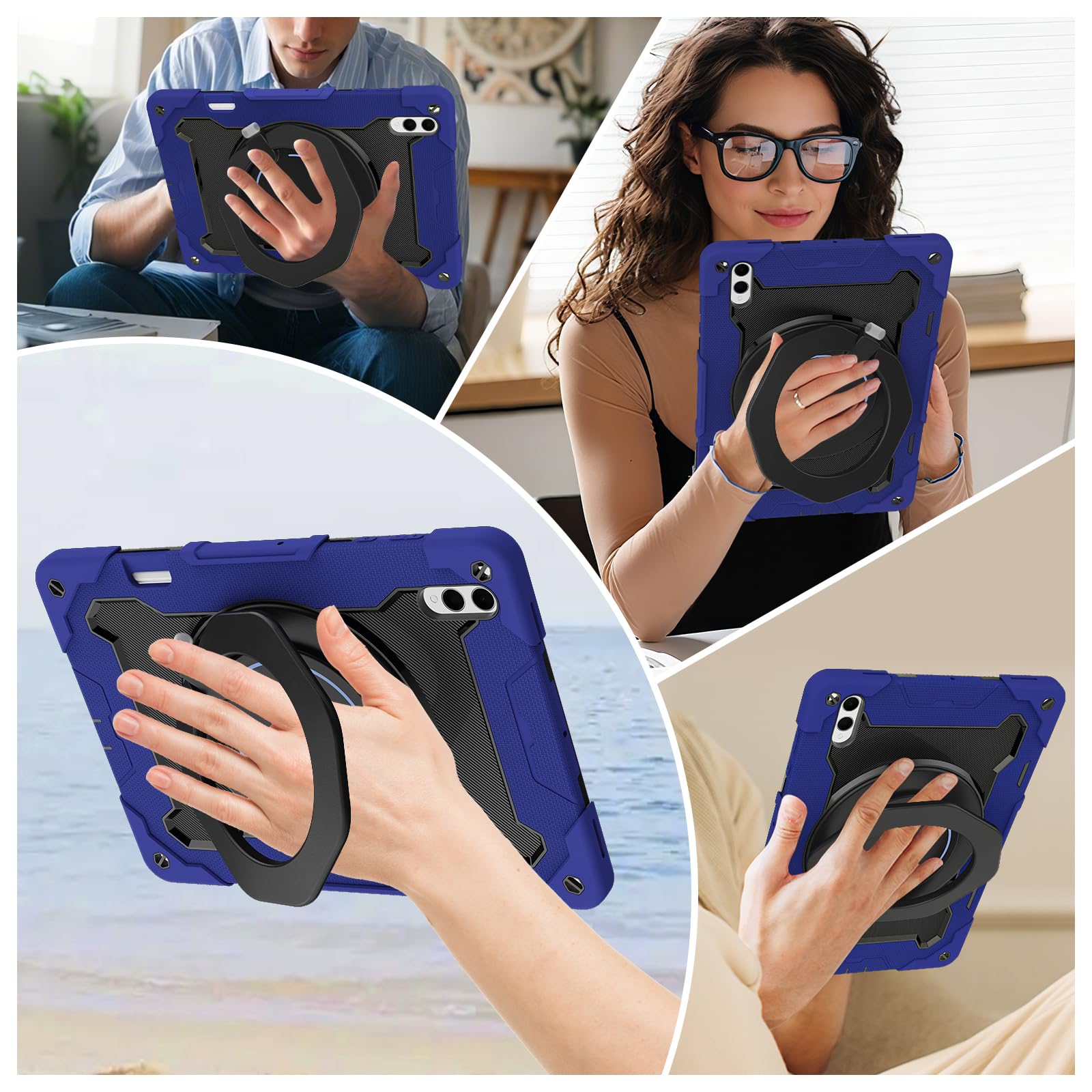 Compatibile con Samsung Galaxy Tab S11 Ultra 5G 14,6 pollici 2025 Custodia SM-X930/X936B con portamatite, custodia antiurto, custodia protettiva resistente con supporto girevole a 360° + tracolla (blu