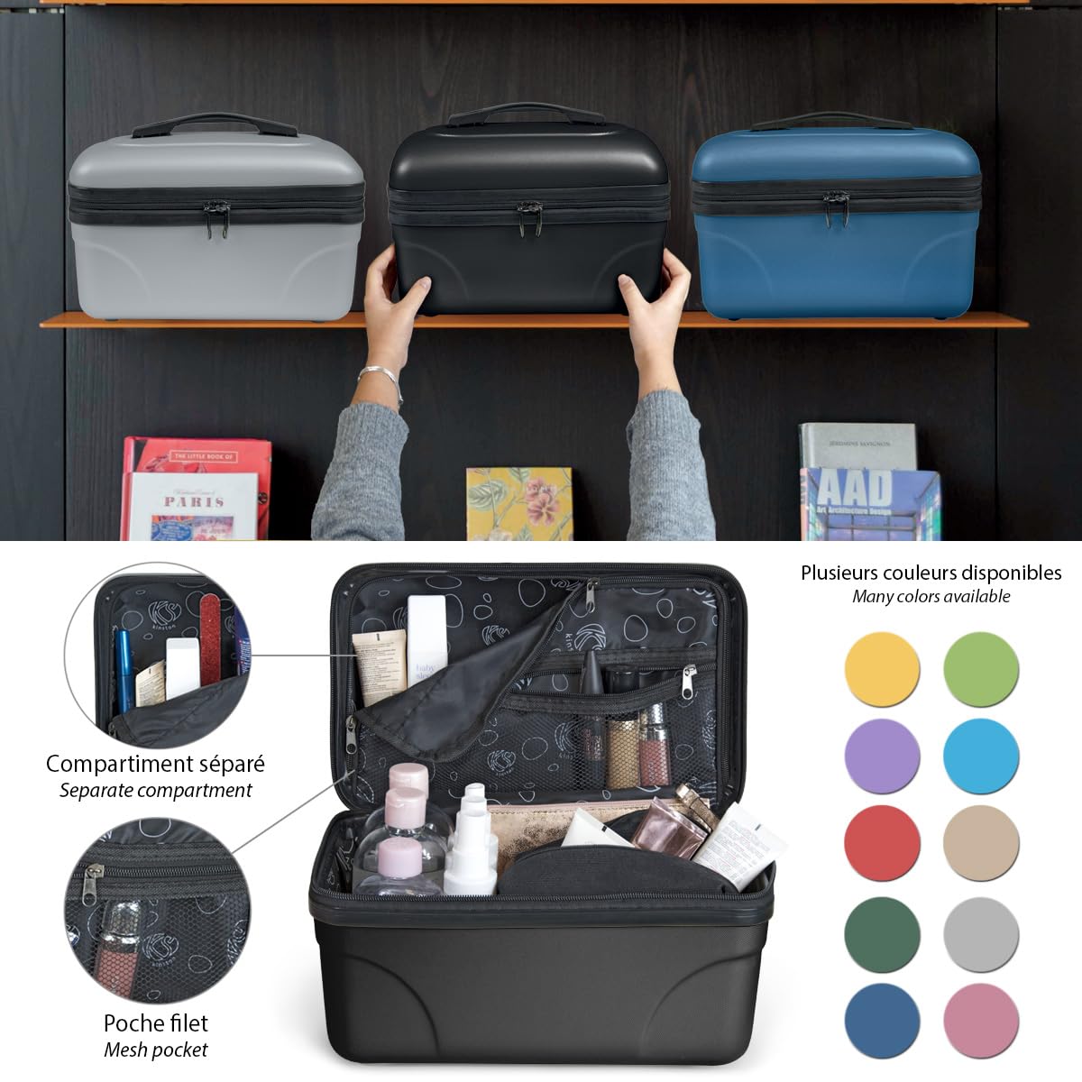 KINSTON Kosmetik- und Kulturtasche, Hartschalen-Vanity mit Griff, Reise-Organizer, Aufbewahrungsbox – Große Kapazität