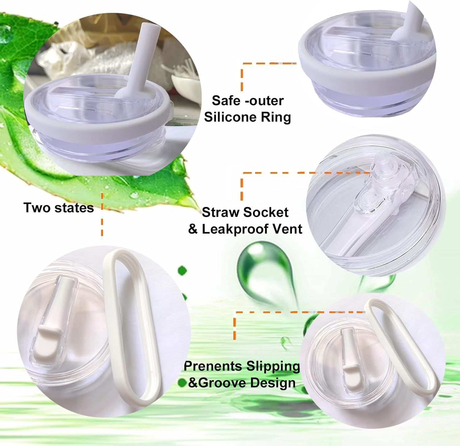 2 Pics 40oz Tumbler Flip Straw Lid For Stanley Quencher H2.0,Leak Proof Cup Top Lids Replacement Reusable Spill Proof No Spill Tumbler Cover lid for Stanley Cup Accessories(2pack-beige) - Image 4