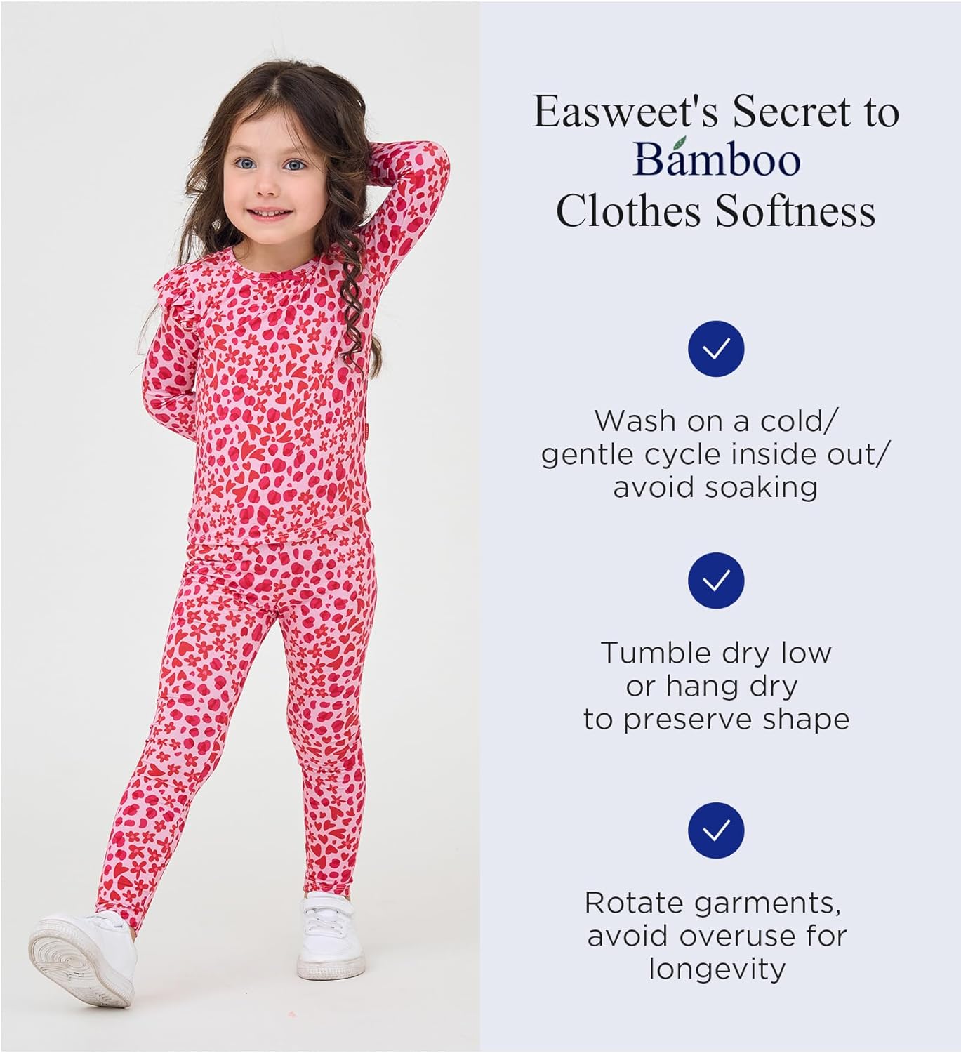 Bamboo Viscose Toddler Girl Pajamas Ruffled Long Sleeve Kid Girls Lounge Set - Image 5