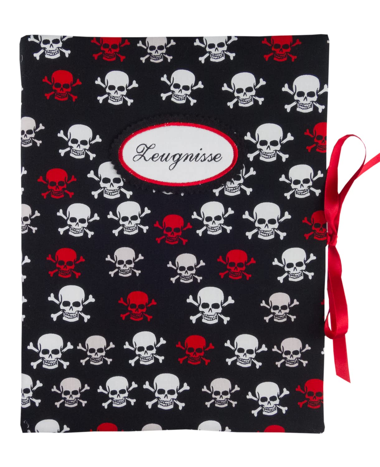 bettina bruder - Zeugnismappe DIN A4 Totenkopf Skulls schwarz weiß rot - innen 30 Sichthüllen